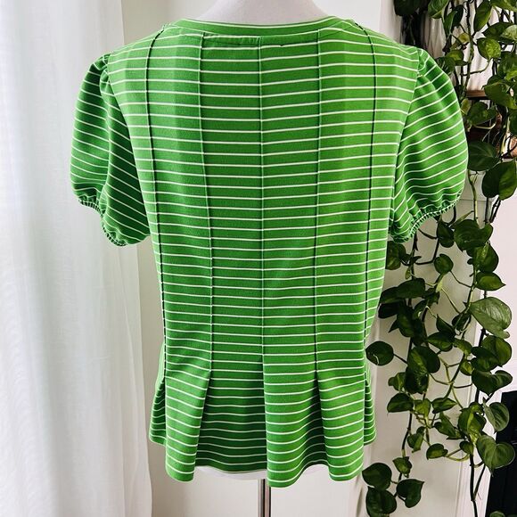 Maeve by Anthropologie Green & White Striped Peplum Ruffle Blouse - Size Large - Picture 6 of 9